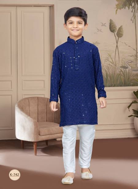 Navy Blue And White Colour Kids Vol 4 Boys Wear Kurta Pajama And Indo Western Catalog K 742