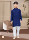 Navy Blue And White Colour Kids Vol 4 Boys Wear Kurta Pajama And Indo Western Catalog K 742