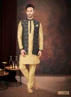Navy Blue And Yellow Colour GS Fashion Party Wear Jacquard Mens Modi Jacket Kurta Pajama Wholesale Shop In Surat 1024