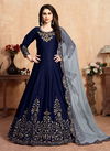 Navy Blue Art Silk Party Wear Embroidery Work Anarkali Suit