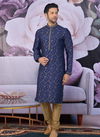 Navy Blue Banarasi Jacquard Festival Wear Embroidery Work Kurta Pajama 166838