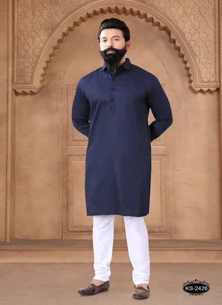 Navy Blue Colour 1632 Wedding Mens Wear Stright Kurta Pajama Wholesale Shop In Surat 1632-KS 2426