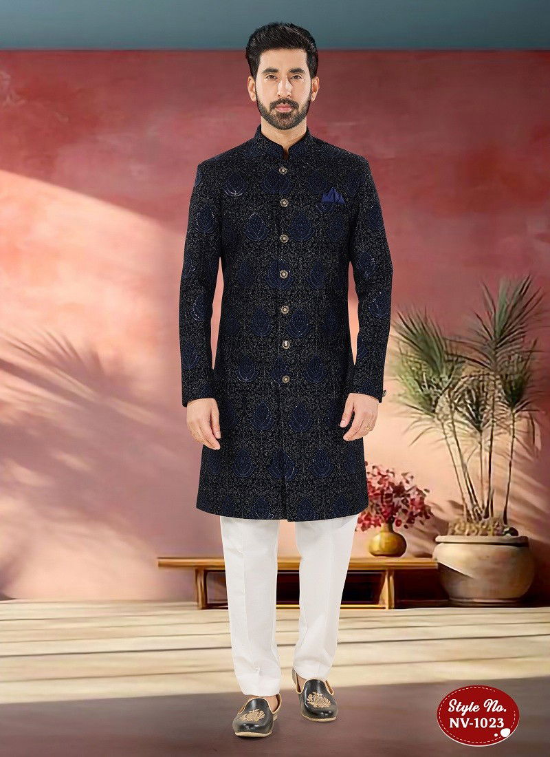 Navy Blue Colour 1651 1 Occasion Wear Mens Indo Western Wholesale Shop In Surat NV 1023