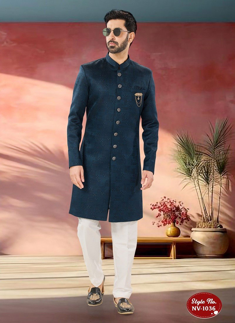 Navy Blue Colour 1651 2 Designer Party Wear Mens Indo Western Suppliers In India NV 1036