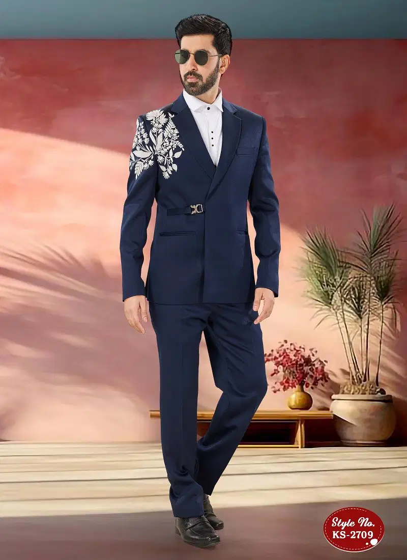 Navy Blue Colour 1652 Function Wear Mens Jodhpuri Suits Wholesale Market In Surat KS 2709