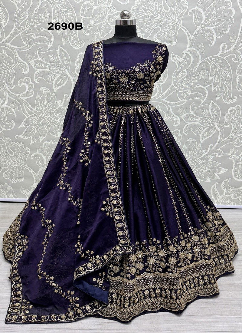 Navy Blue Colour 2691 A And 2690 B by Anjani Art Satin Chiffon Bridal Lehenga Choli Orders In India 2690 B