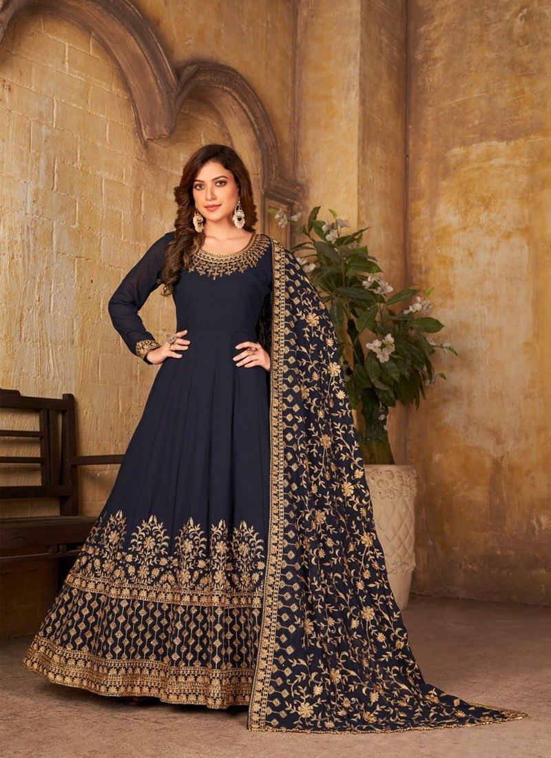 Navy Blue Colour Aanaya Vol 140 4001 To 4007 Gown Catalog 4003