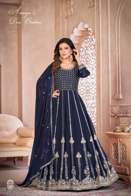 Navy Blue Colour Aanaya Vol 167 By Dani Creation 6701 To 6704 Gown Wholesalers In Delhi 6703