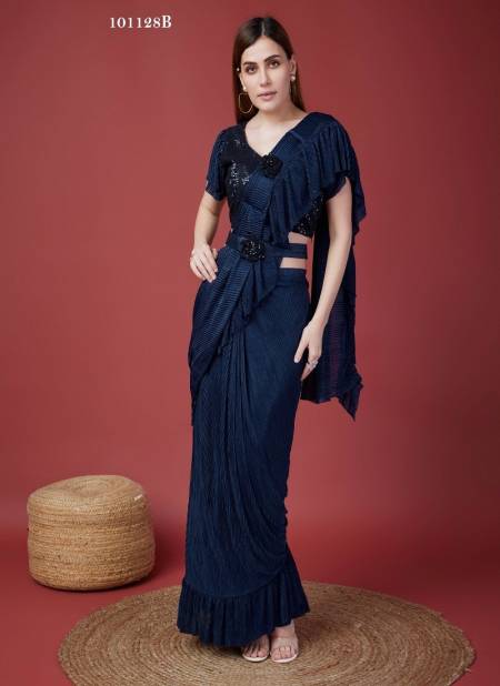 Navy Blue Colour Amoha 101128 A To D Imported Crush Desginer Ready To Wear Party Saree Wholesale In Delhi 101128 B