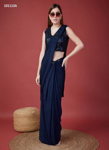 Navy Blue Colour Amoha Imported Crush Party Wear Readymade Saree Online Wholesale 101113A