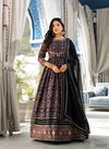 Navy Blue Colour Ananta By Tejasvee Soft Dola Silk Designer Printed Gown With Dupatta Catalog 24003