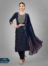 Navy Blue Colour Aradhna Silk Blend With Embroidery Kurti Bottom With Dupatta Catalog 1109 F