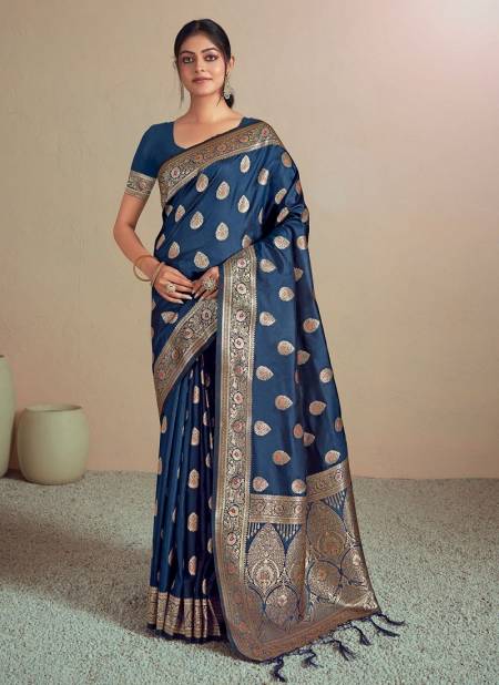 Navy Blue Colour Butterfly By Bunawat Silk Wedding Sarees Wholesale in Delhi 1004