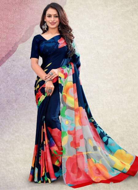 Navy Blue Colour Digital Stance Printed Wholesale Daily Wear Sarees Catalog 99003
