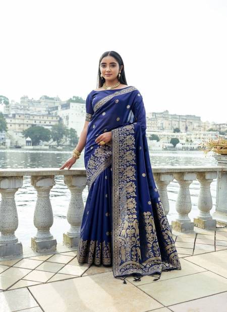 Navy Blue Colour ERI Silk Festive Wear Premium Soft Silk Zari Woven Sarees Wholesale In Delhi RF27533