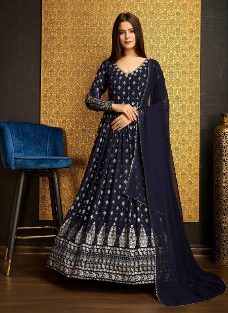 Navy Blue Colour Flory Vol 44 By Kf Shubhkala Anarkali Long Gown Readymade Suits Wholesale Online 5003