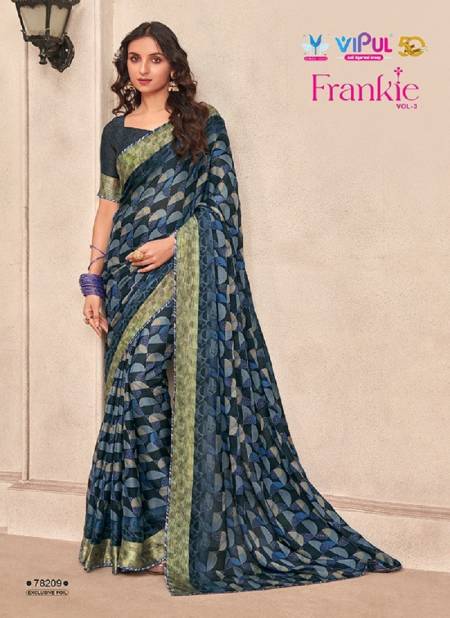 Navy Blue Colour Frankie Vol 3 By Vipul Chiffon Printed Daily Wear Sarees Wholesale Clothing Suppliers in India 78209