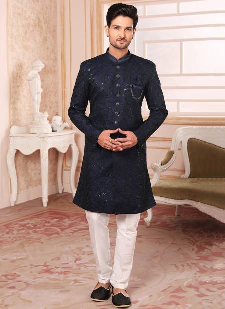 Navy Blue Colour Function Wear Exclusive Wholesale Indo Western Catalog 1219