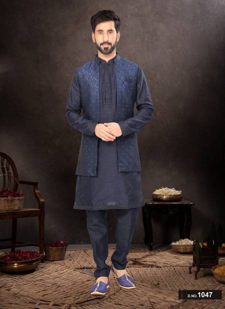 Navy Blue Colour GS Fashion Occasion Wear Mens Designer Modi Jacket Kurta Pajama Orders In India 1047
