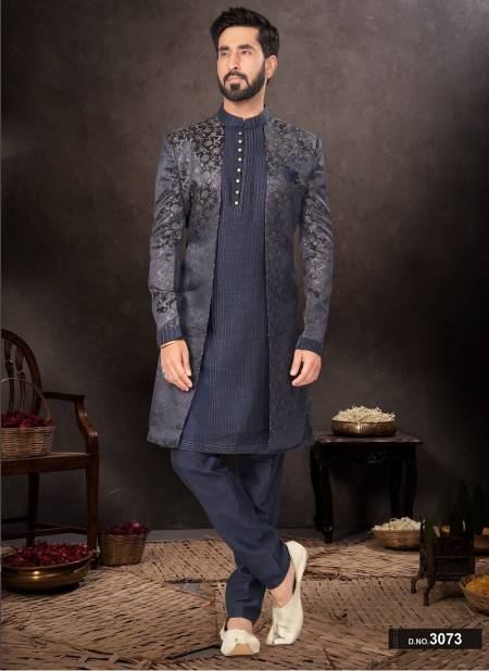 Navy Blue Colour GS Fashion Party Wear Mens Designer Indo Western Wholesale Clothing Distributors In India 3073