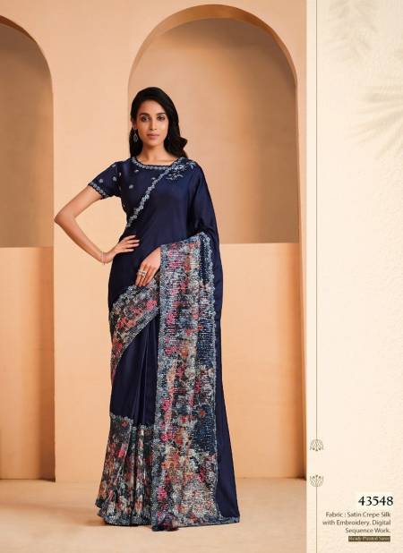 Navy Blue Colour Helly By Mahotsav Satin Crepe Silk Wear Saree Wholesale Shop In Surat 43548
