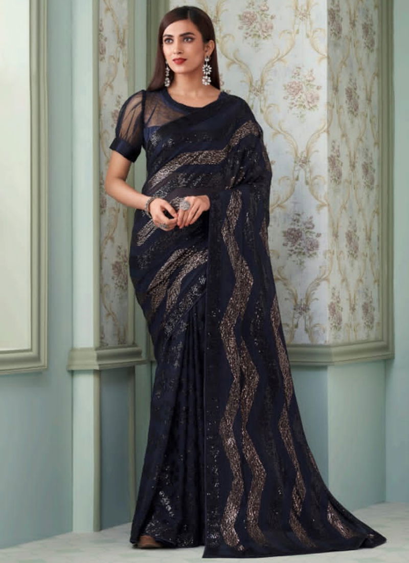 Navy Blue Colour Inaara Vol 4 Anmol Wholesale Party Wear Sarees Catalog 2403