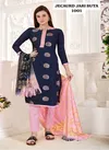 Navy Blue Colour Jacquard Jari Butta By Rahul Nx Jacquard With Tai Button Dress Material Catalog 1001