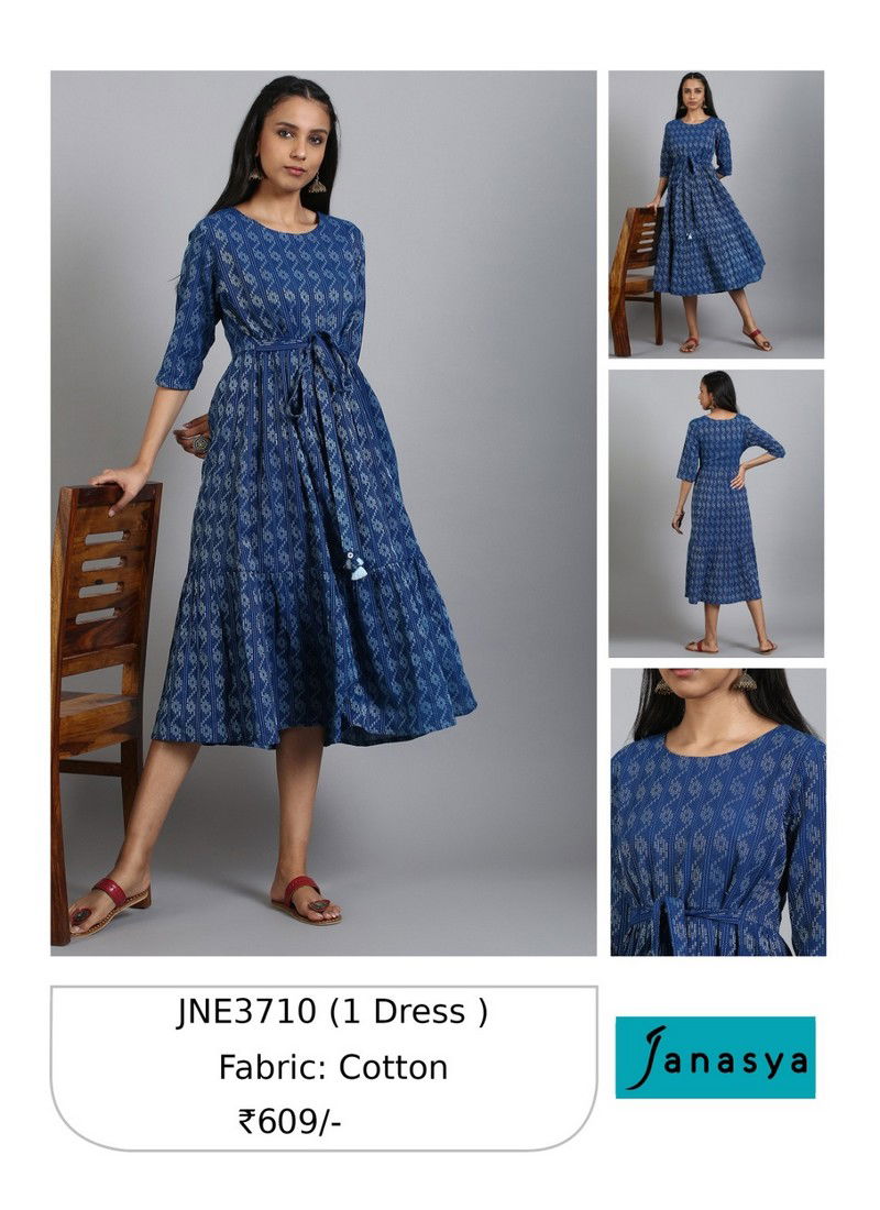 Navy Blue Colour Janasya Printed Kurti Catalog 3710