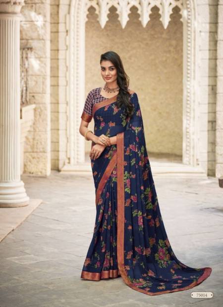 Navy Blue Colour Jaymala Vol 3 By Vipul Georgette Printed Daily Wear Sarees Wholesale Online 75014