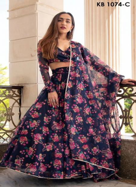 Navy Blue Colour KB1074-A TO KB1074-C By KB Organza Silk Lehenga Choli Wholesale Clothing Suppliers In India KB1074-C
