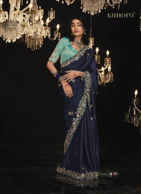 Navy Blue Colour Kajal Vol 14 By Kimora Pure Fancy Fabric Designer Saree Wholesale In Delhi KS 5334