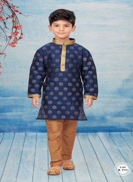 Navy Blue Colour Kids Kurta Pajama And Indo Western Catalog K 711