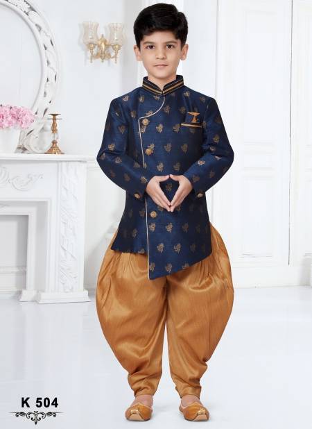 Navy Blue Colour Kids Party Wear Kurta Pajama Catalog K 504