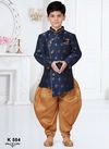 Navy Blue Colour Kids Party Wear Kurta Pajama Catalog K 504