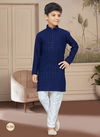 Navy Blue Colour Kids Vol 4 Boys Wear Kurta Pajama And Indo Western Catalog K 734