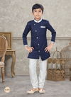 Navy Blue Colour Kids Vol 5 Boys Wear Kurta Pajama And Indo Western Catalog K 616