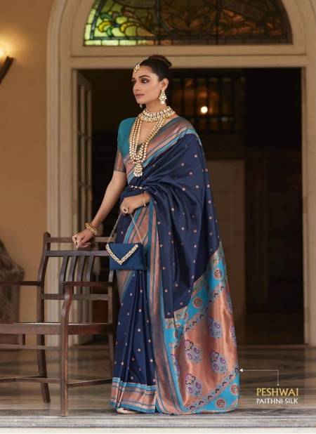 Navy Blue Colour Kiya Paithani Silk By Rajpath Peshwai Paithani Silk Designer Saree Catalog 97003