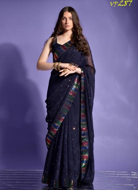 Navy Blue Colour Koskli 4 Sequance By Fashion Berry Party Wear Saree Catalog 287