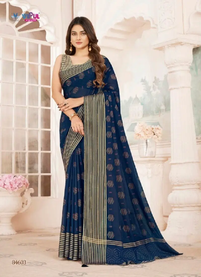 Navy Blue Colour Kritika By Vipul Chiffon Daily Wear Wholesalers In Delhi 84603