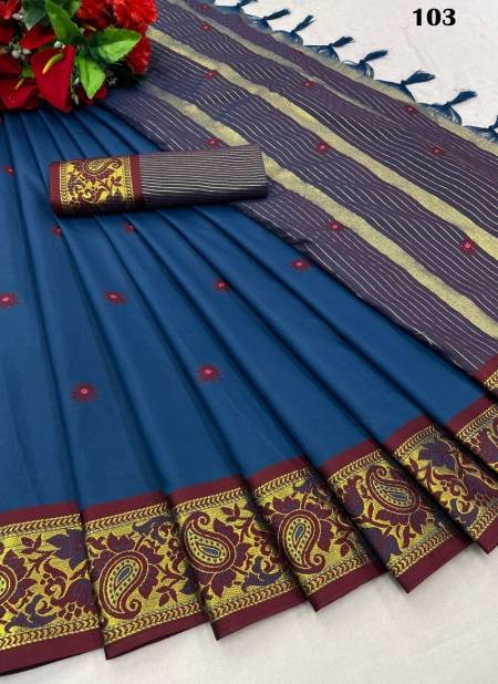 Navy Blue Colour M AV 101 TO 108 Series Aura cotton Silk Wear Sarees Wholesale Online 103