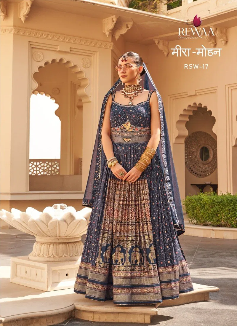 Navy Blue Colour Meera Mohan By Rewaa Printed Desginer Lehenga Choli Manufacturers RSW-17