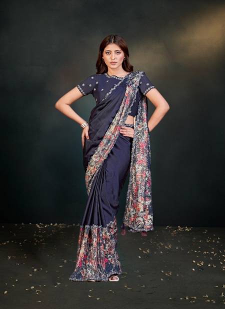 Navy Blue Colour Mohmanthan 23100 Dayita By Mahotsav Satin Crepe Silk Designer Saree Wholesalers In Delhi 23106