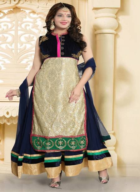 Navy Blue Colour N F Gown 026 Soft Net Readymade Suit Catalog N F G 863