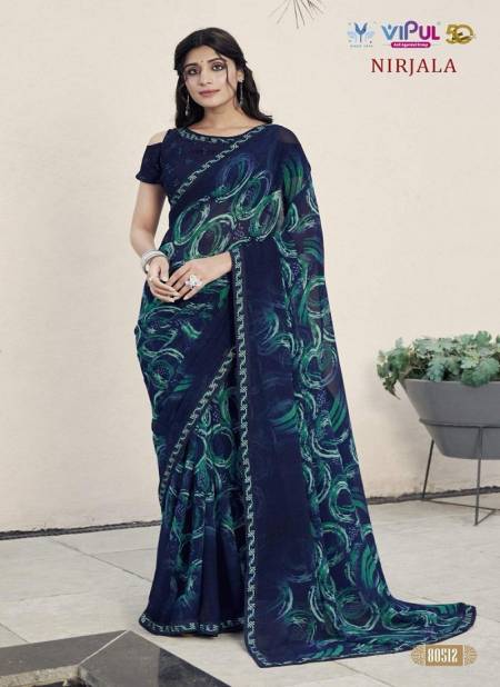 Navy Blue Colour Nirjala By Vipul Georgette Printed Daily Wear Sarees Wholesale Suppliers In India 80512