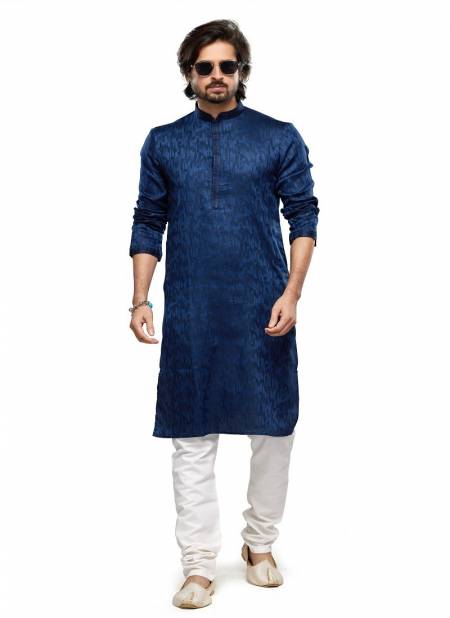 Navy Blue Colour Occasion Mens Wear Designer Printed Stright Kurta Pajama Wholesale Shop In Surat 2537