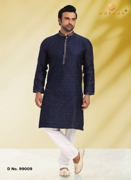 Outluk 99 Navy Blue Colour Casual Wear Wholesale Kurta With Pajama Collection 99009
