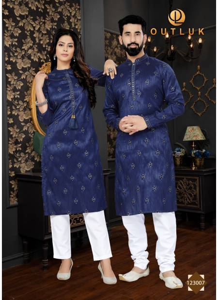 Navy Blue Colour Outluk Vol 123 Couple Set Kurta Pajama Catalog 123007