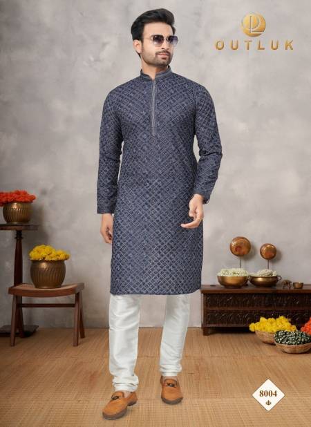 Navy Blue Colour Outluk Wedding Lucknowi Vol 8 Cotton Pintex Lucknowi Kurta Pajama Wholesale Shop In Surat 8004