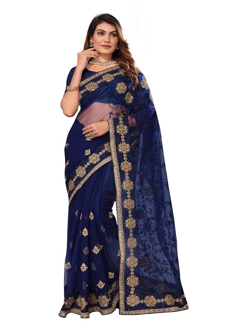 Navy Blue Colour Paradise By Utsav Nari Embroidery Designer Sarees Surat Wholesale Market 2294