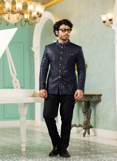 Navy Blue Colour Party Wear Mens Designer Jodhpuri Suit Wholesale Clothing Distributors In India 2713